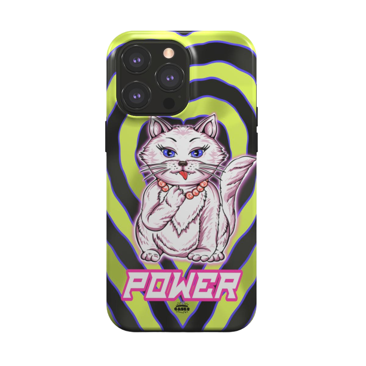 iphone magsafe case of animated white cat licking her paws, back view