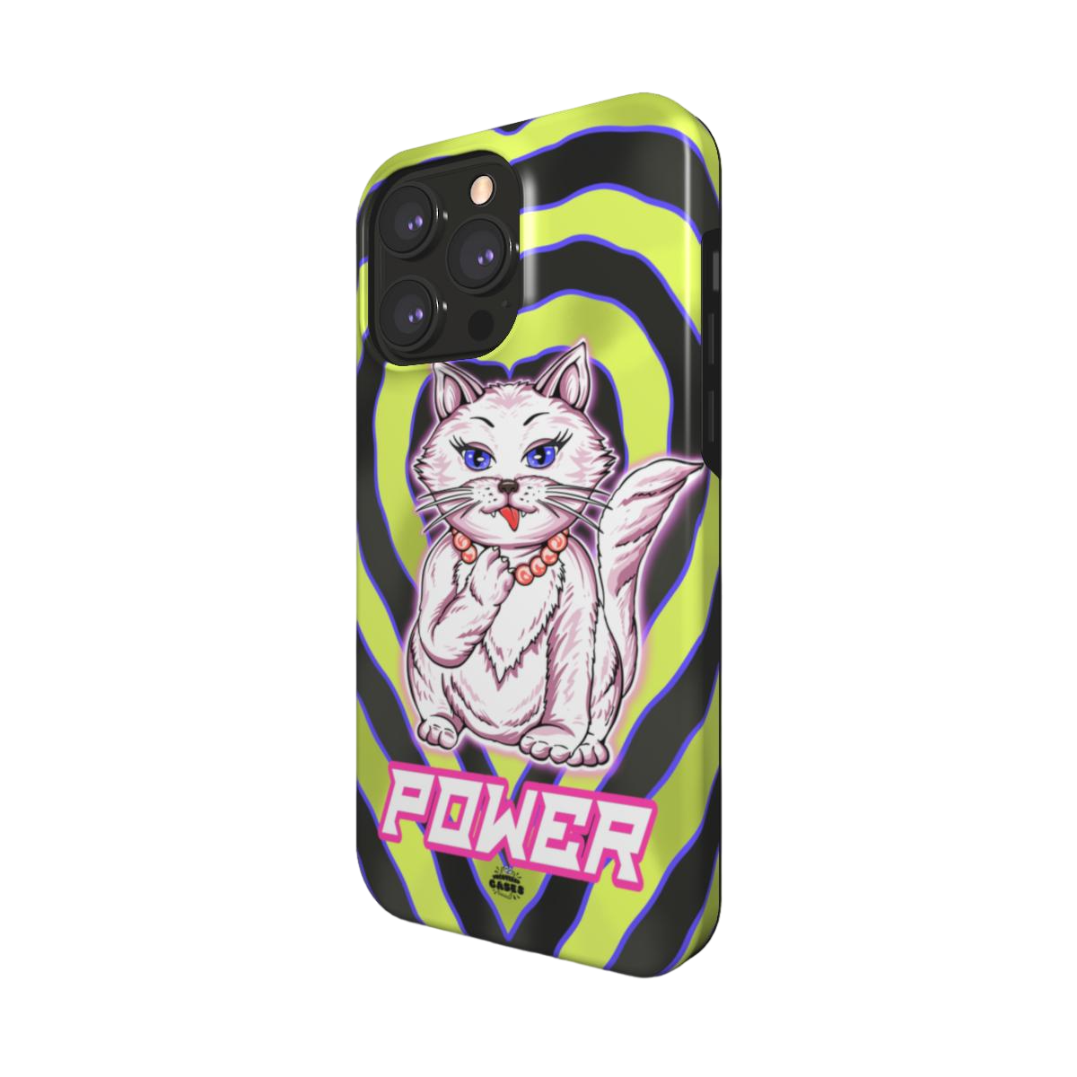 iphone magsafe case of animated white cat licking her paws, side view