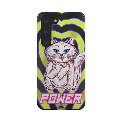 samsung snap case of animated white cat licking her paws, back view
