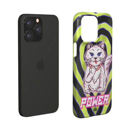 iphone snap case of  animated white cat licking her paws, layered view
