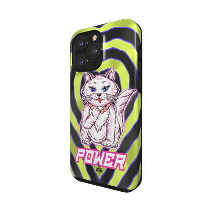 iphone tough case of animated white cat licking her paws, side view
